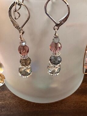 Delicate Pink and Gray Faceted Glass Drop Earrings